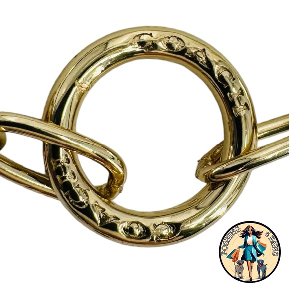Coach Signature Link Line Gold Tone Brass Metal Logo Bracelet - Picture 2 of 8